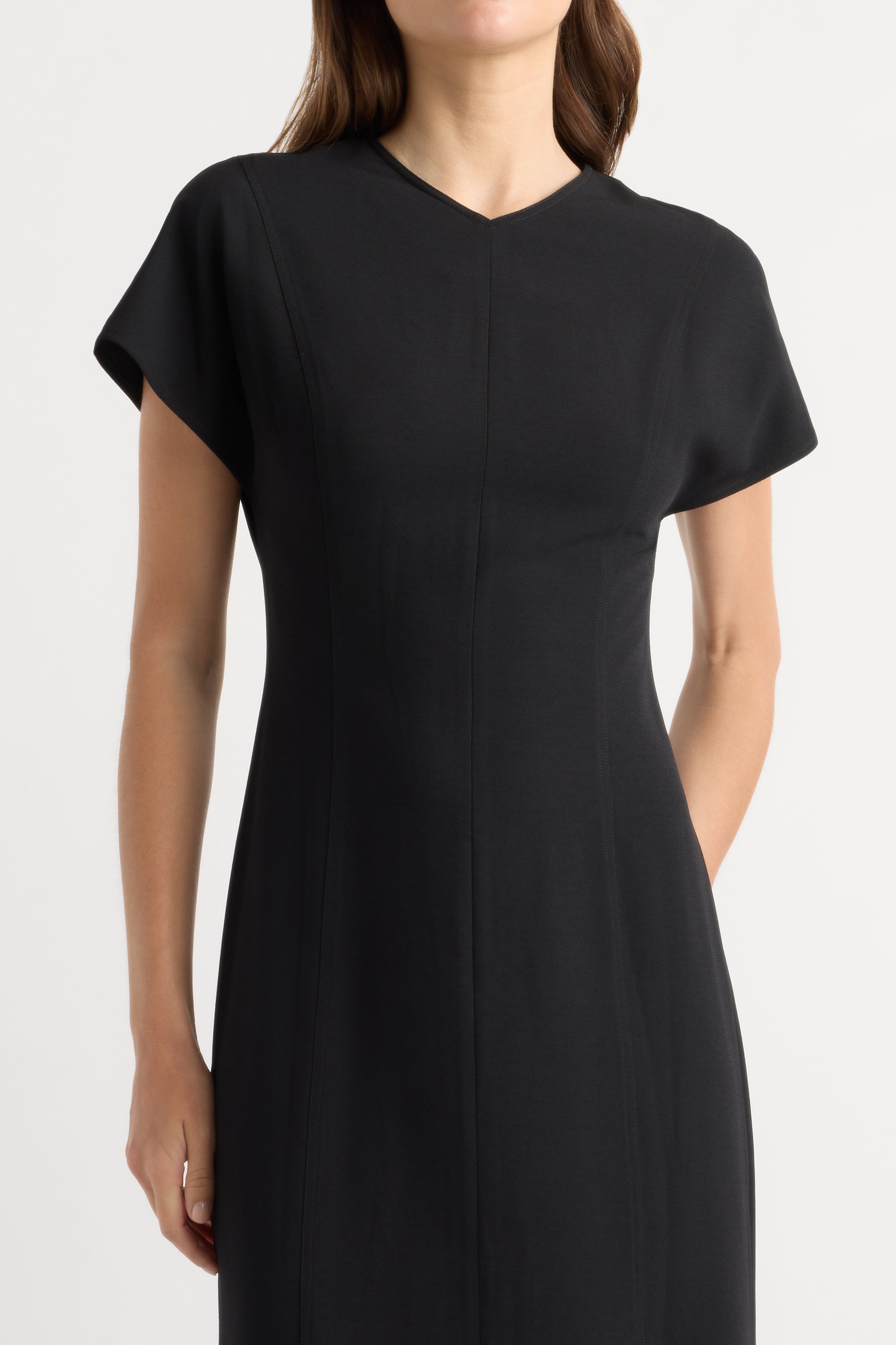 Vesper Front-Vent V-Neck Dress