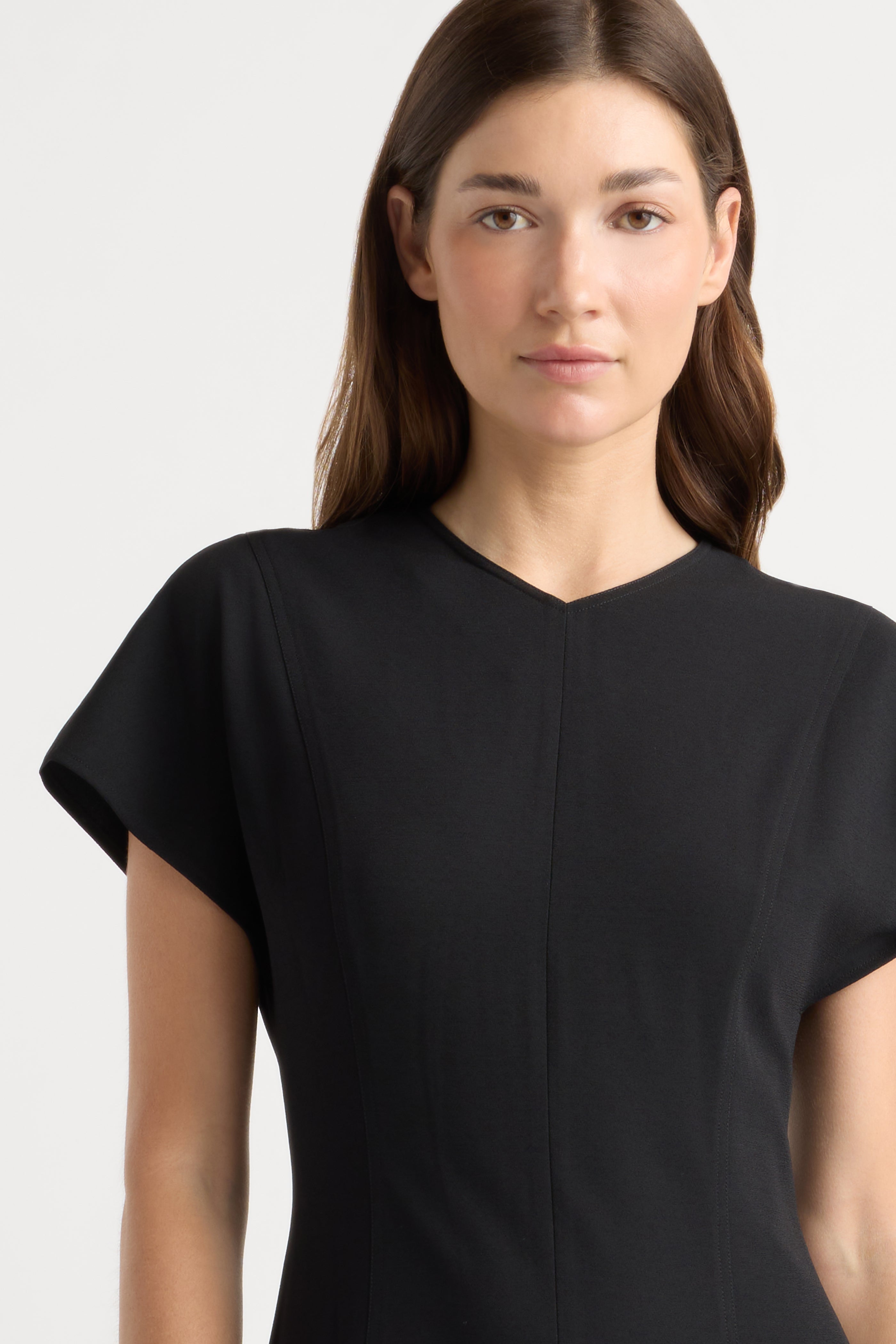 Vesper Front-Vent V-Neck Dress