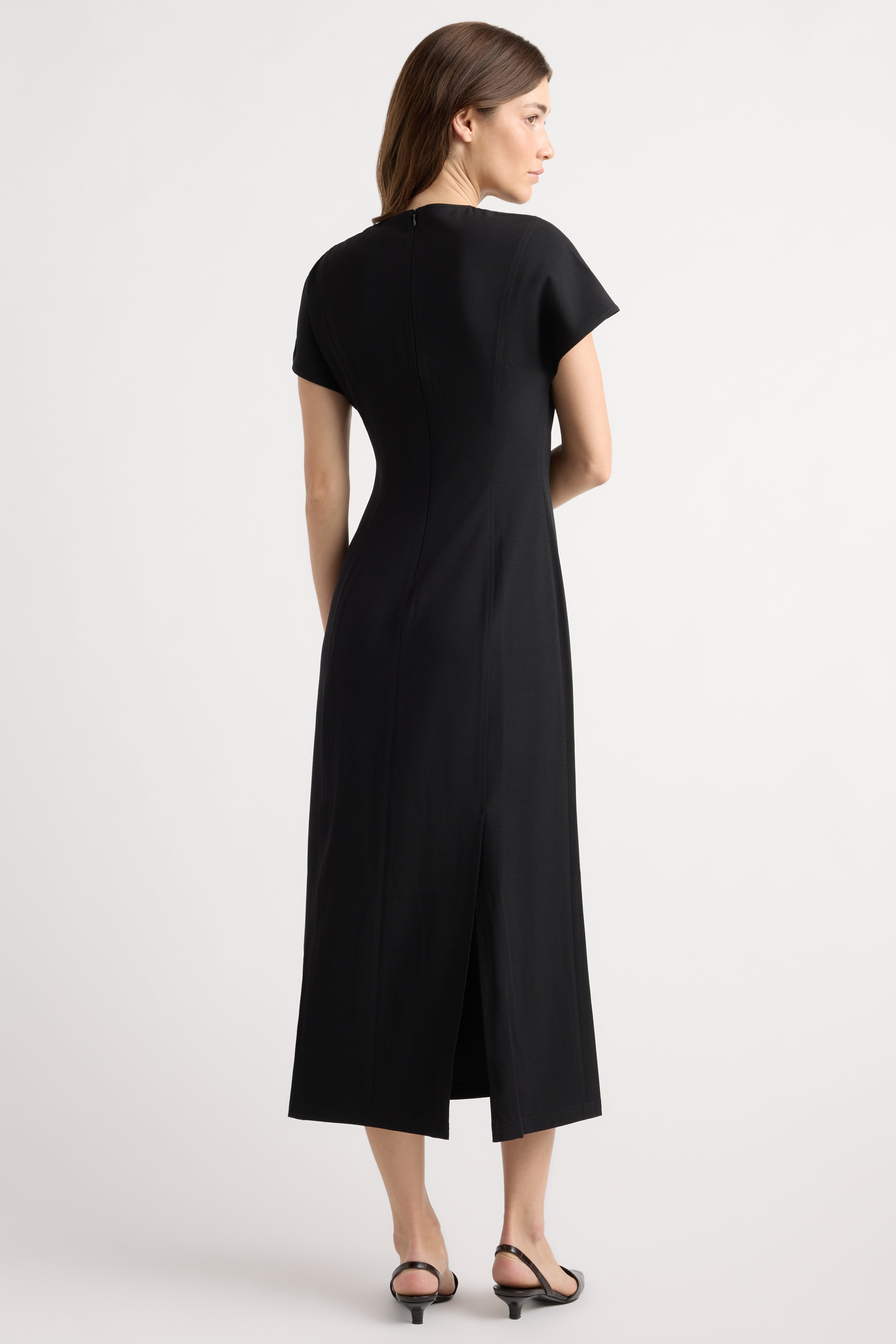 Vesper Front-Vent V-Neck Dress