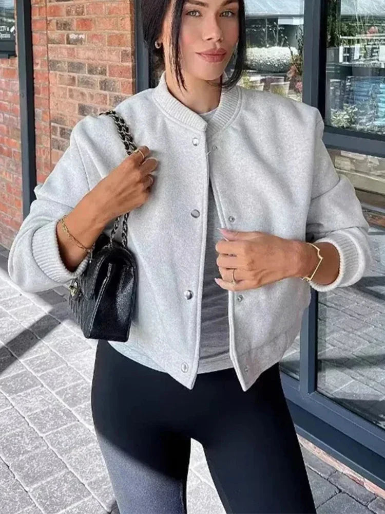 Abigail | Women's Cropped Button Front Bomber Jacket