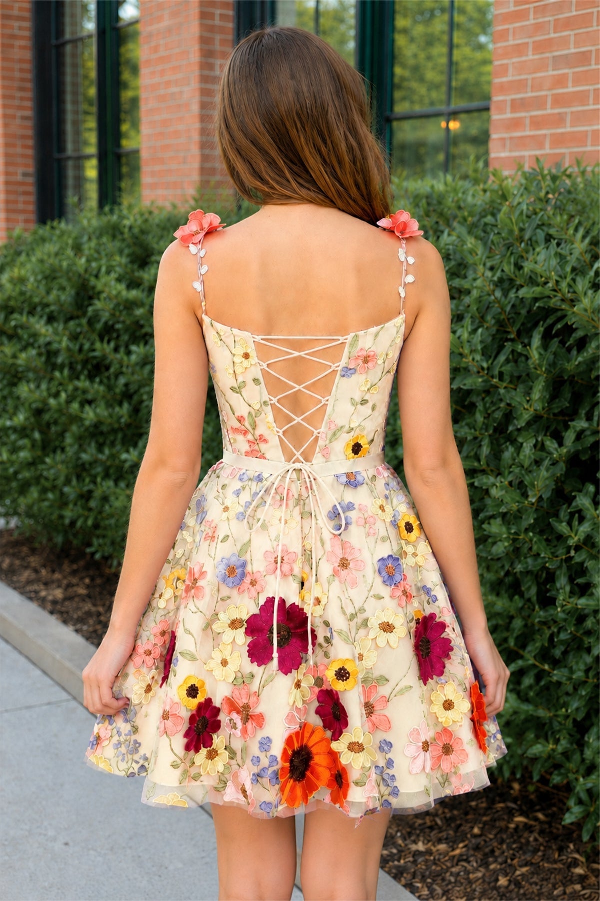 A Line Floral Short Homecoming Dress With 3D Flowers