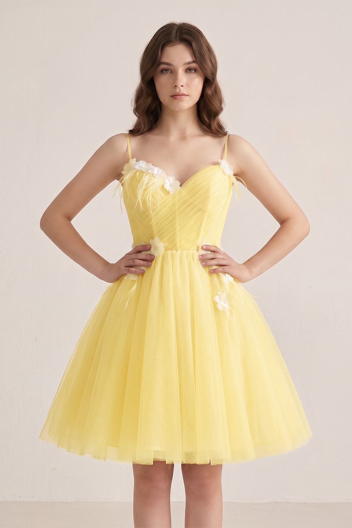 A Line Sweetheart Spaghetti Straps Tulle Short Homecoming Dresses